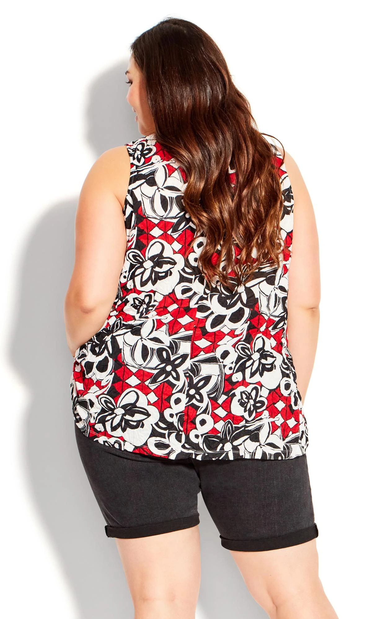 Avenue Black Floral Geometric Print Vest Top 3 Avenue Black Floral Geometric Print Vest Top - Image 3