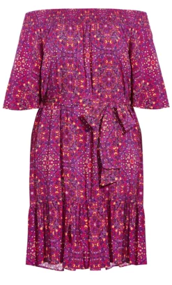 Evans Purple Tile Print Bardot Mini Dress -Bold Fit Store 04C35LMUL 3
