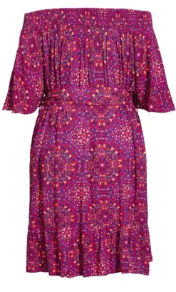 Evans Purple Tile Print Bardot Mini Dress -Bold Fit Store 04C35LMUL 4
