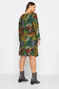 City Chic Green Abstract Print Ruched Waist Dress -Bold Fit Store 07c0d524 34f0 4a 610790 C scaled