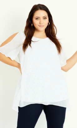 Evans Ivory & Pink Polka Dot Cold Shoulder Top