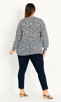 Evans Black & Blue Animal Print Tie Front Blouse -Bold Fit Store 08A73MBLK 3