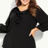 Evans Black Ruffle Neck Blouse
