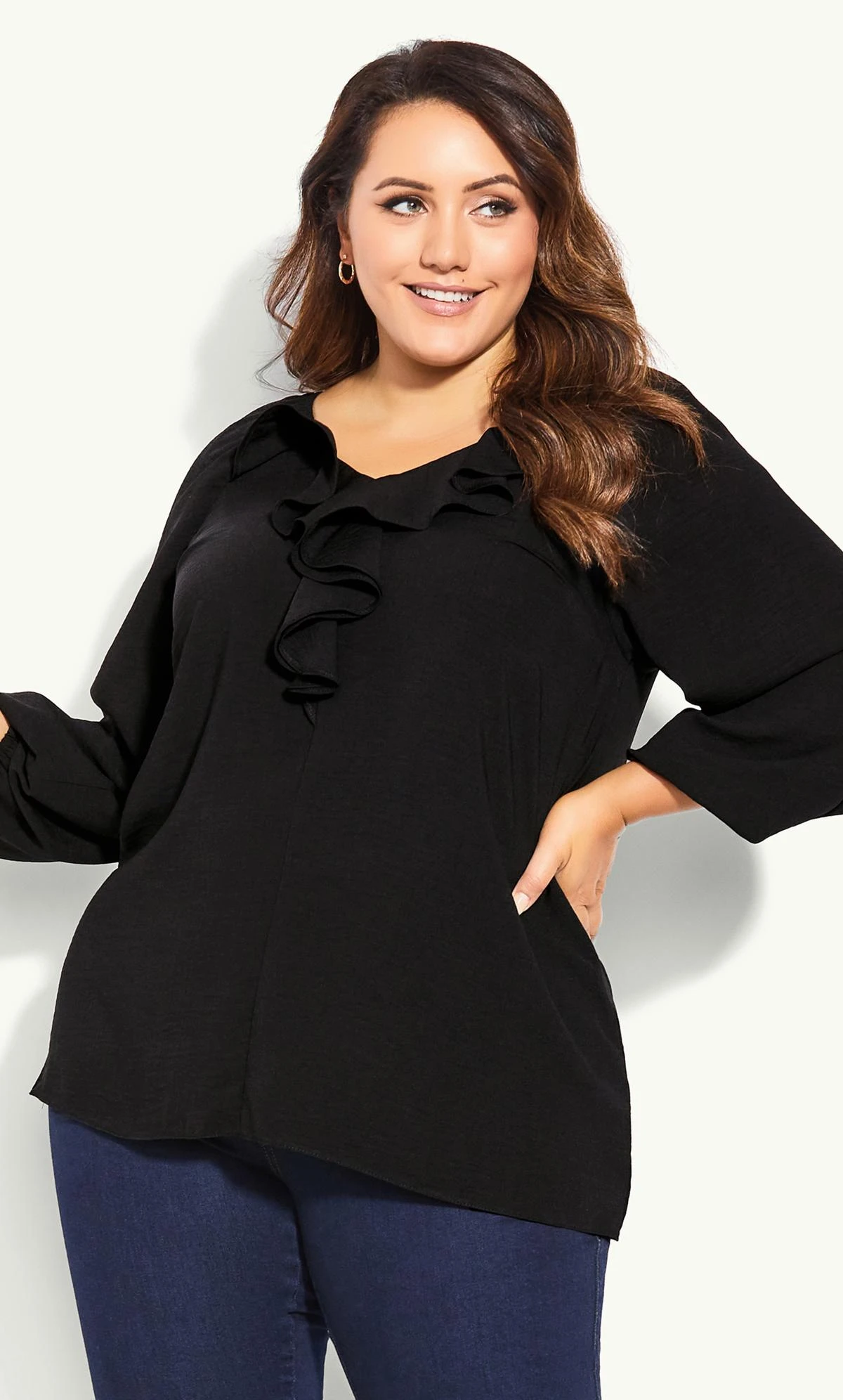 Evans Black Ruffle Neck Blouse 1 Evans Black Ruffle Neck Blouse