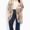 Evans Beige Brown Palm Print Kimono
