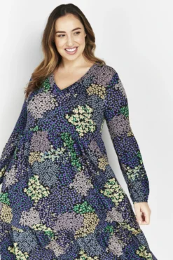 Evans Black Patchwork Floral Smock Midi Dress -Bold Fit Store 0 4 04E42LMUL 4