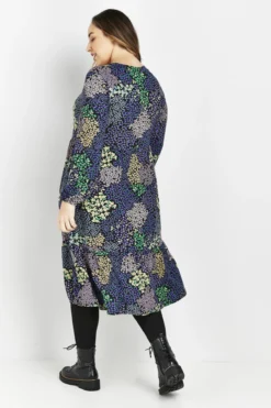 Evans Black Patchwork Floral Smock Midi Dress -Bold Fit Store 0 4 04E42LMUL 5