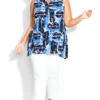 Avenue Blue Spot Print Pleat Vest Top