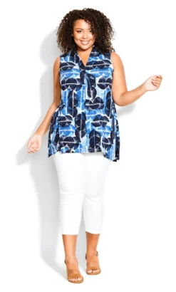 Avenue Blue Spot Print Pleat Vest Top