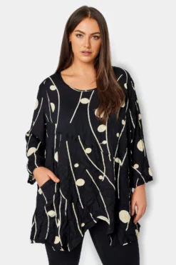 City Chic Black Line Print Tunic Top