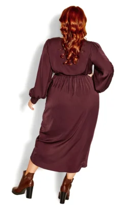 City Chic Burgundy Red Satin Tie Waist Wrap Midi Dress -Bold Fit Store 1134f734 30ad 44 600618 L2