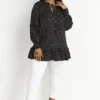Evans Black Heart Tie Neck Blouse