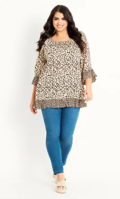 Evans Beige Brown Frill Hem T-Shirt 9 Evans Beige Brown Frill Hem T-Shirt -Bold Fit Store 11P51ENEU 3