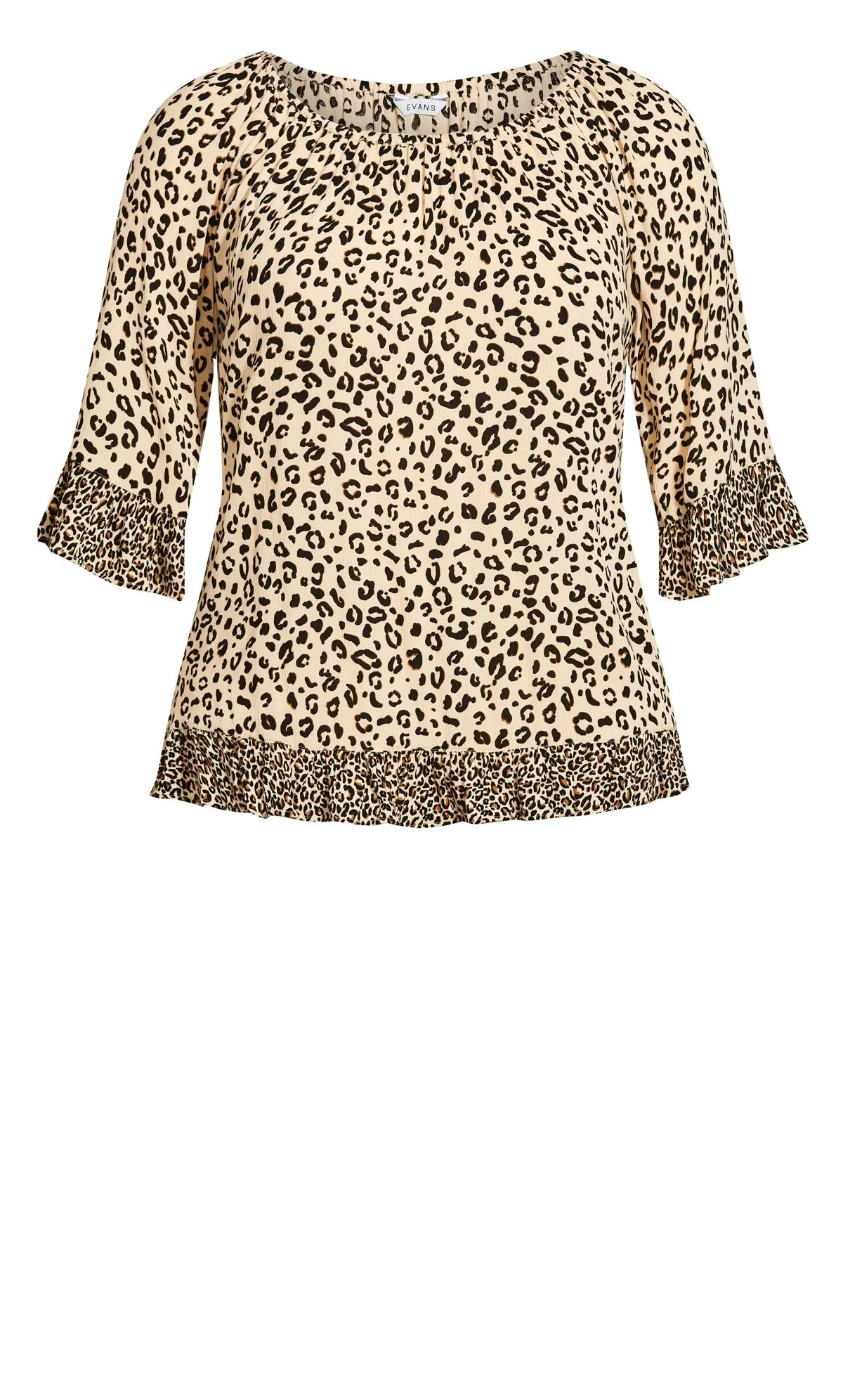 Evans Beige Brown Frill Hem T-Shirt 5 Evans Beige Brown Frill Hem T-Shirt - Image 5