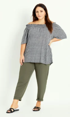 Evans Black & White Check Bardot Top