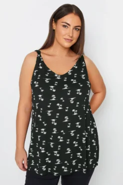 Evans Black Shoulder Knot Printed Top