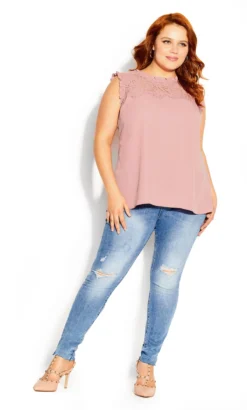 City Chic Blush Pink Lace Detail Sleeveless Top