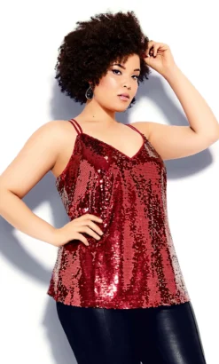 City Chic Crimson Red Sequin Cami Top -Bold Fit Store 200463RUBY 1