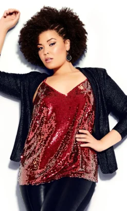 City Chic Crimson Red Sequin Cami Top -Bold Fit Store 200463RUBY 4