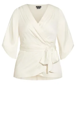 City Chic Ivory Ruched Wrap Top -Bold Fit Store 200734VANILLA 5