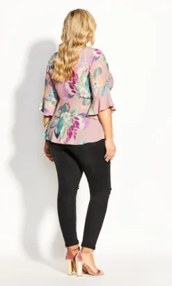 City Chic Pink Floral Wrap Top -Bold Fit Store 200843HEARTWINEFLORAL 13