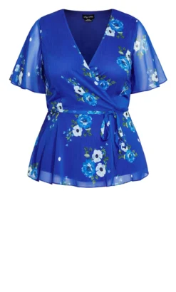 City Chic Blue Floral Satin Wrap Top -Bold Fit Store 201020BLUEFLORAL 4