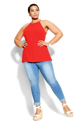 City Chic CCX Red Ribbed Halterneck Vest Top
