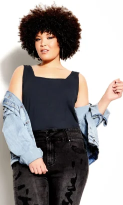 City Chic CCX Navy Blue Square Neck Vest Top