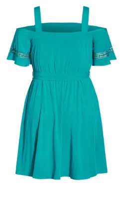 City Chic Blue Trim Shoulder Dress -Bold Fit Store 201765AQUA 4