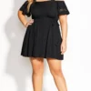 City Chic Black Cold Shoulder Trim Dress