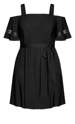 City Chic Black Cold Shoulder Trim Dress -Bold Fit Store 201765BLACK 3