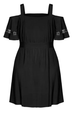 City Chic Black Cold Shoulder Trim Dress -Bold Fit Store 201765BLACK 4