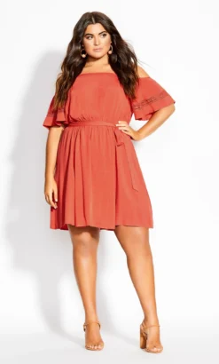City Chic Orange Trim Shoulder Dress