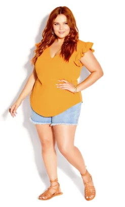 City Chic Honey Cami With Frill Sleeves -Bold Fit Store 201991HONEY 4