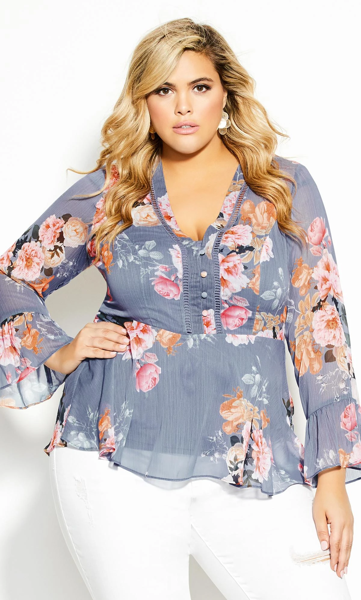 City Chic Periwinkle Blue Floral Crochet Detail Blouse 5 City Chic Periwinkle Blue Floral Crochet Detail Blouse - Image 5