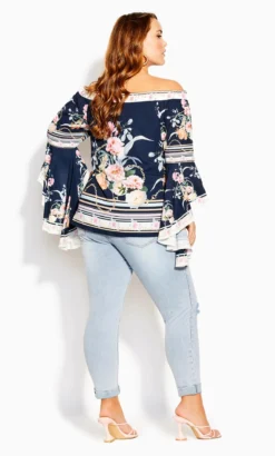 City Chic Navy Floral Cold Shoulder Top -Bold Fit Store 202960NAVYBORDER 3