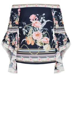 City Chic Navy Floral Cold Shoulder Top -Bold Fit Store 202960NAVYBORDER 4