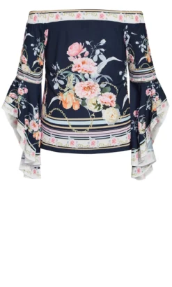 City Chic Navy Floral Cold Shoulder Top -Bold Fit Store 202960NAVYBORDER 5