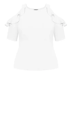 City Chic White Frill Trim Cold Shoulder Blouse -Bold Fit Store 202973IVORY 4