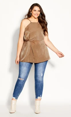 City Chic Bronze Ruched Longline Top