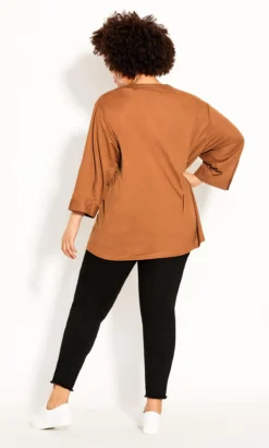 City Chic Ginger Long Sleeve Longline Top -Bold Fit Store 203625GINGER 3