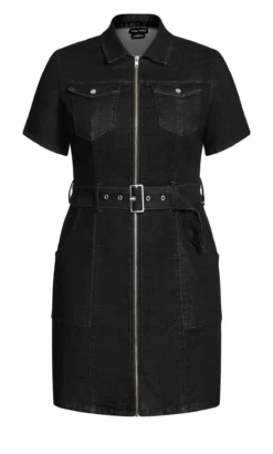 City Chic Black Utility Denim Dress -Bold Fit Store 203639WASHEDBLACK 7