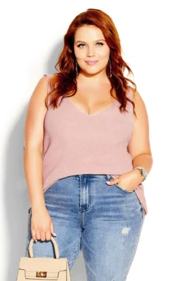 City Chic Light Pink Ribbed V-Neck Vest Top -Bold Fit Store 203653CRYSTALPINK 2