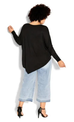 City Chic Black Long Sleeve Side Split Top -Bold Fit Store 203671BLACK 3
