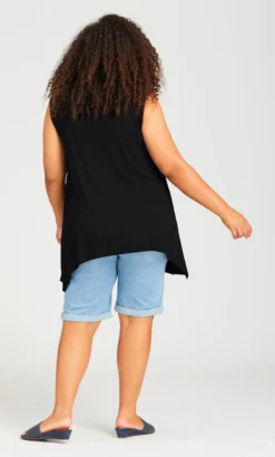 Avenue Black V Neck Swing Hanky Hem Vest Top -Bold Fit Store 203786BLACK 14