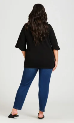 Avenue Black Rib Bell Sleeve Top -Bold Fit Store 203808BLACK 14
