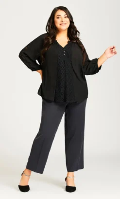 Avenue Navy Blue Straight Leg Petite Trousers