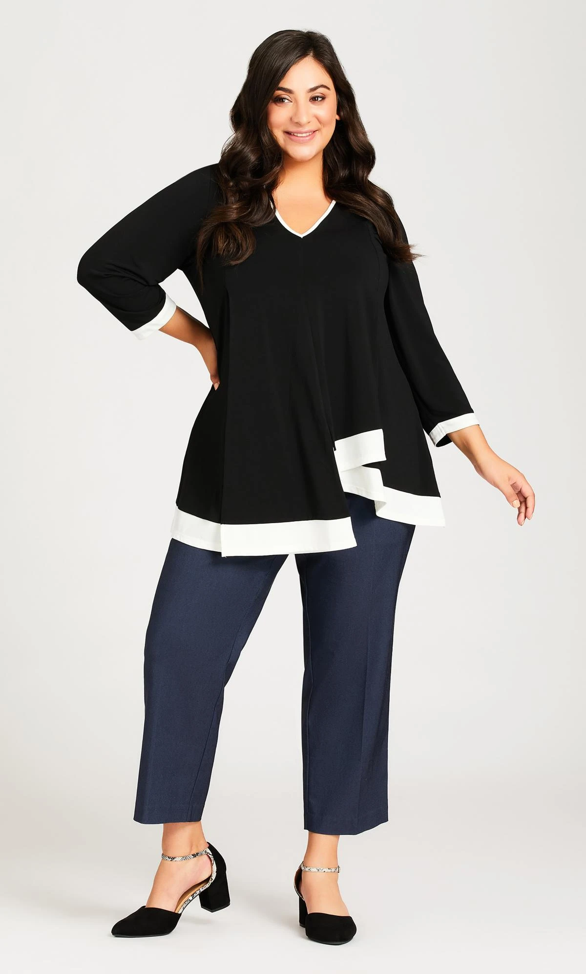 Avenue Petite Blue Stretch Zip Straight Leg Trousers 1 Avenue Petite Blue Stretch Zip Straight Leg Trousers