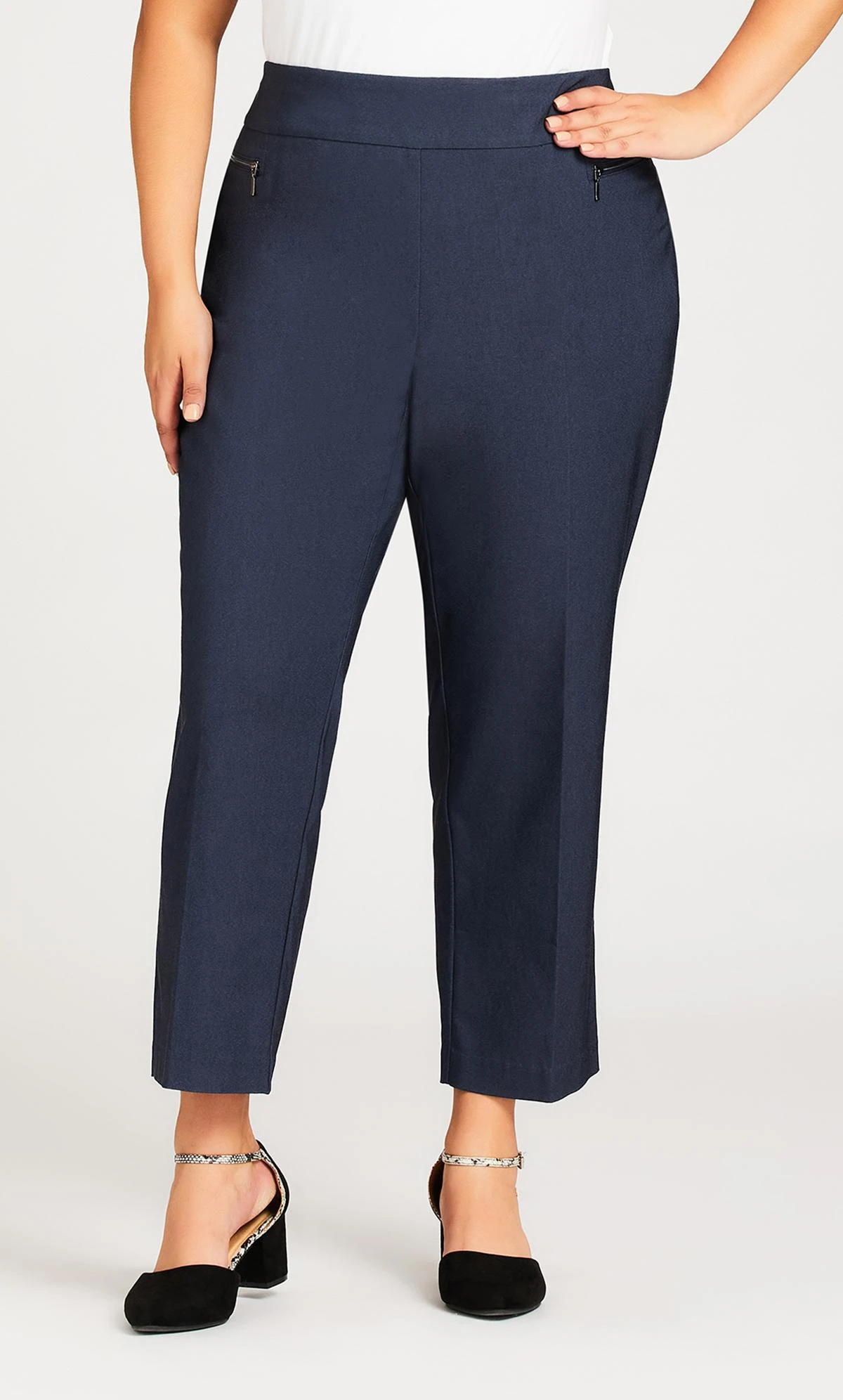 Avenue Petite Blue Stretch Zip Straight Leg Trousers 2 Avenue Petite Blue Stretch Zip Straight Leg Trousers - Image 2