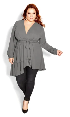 City Chic Teal Green Ruffle Wrap Top -Bold Fit Store 204078DEEPSAGE 3